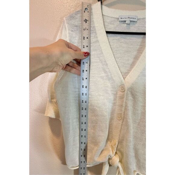 White + Warren Ivory Short Sleeve Button Up Front Tie Cardigan Women's Small - Picture 7 of 10